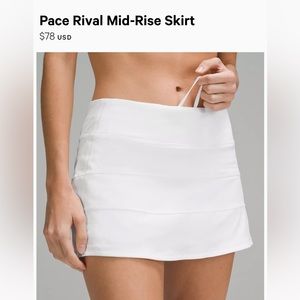 Lululemon Pace Rival Mid-Rise Skirt in white size 6